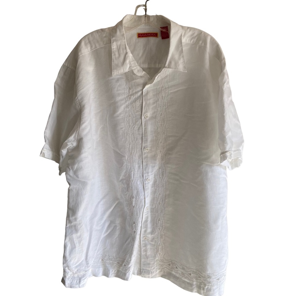 Habanera Linen Guayabera Shirt White Short Sleeve Beach Wedding Coastal Cruise